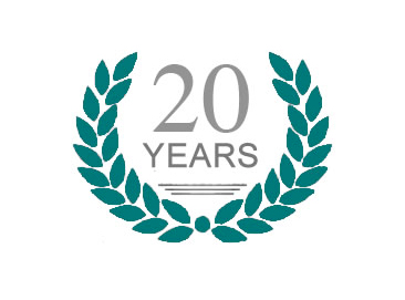 Laurel icon with text "20 years"